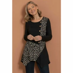 Coupon 💯 Anna Rose Dipped Hem Printed Knit Tunic Top For Female 🥰