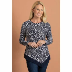 Wholesale π Anna Rose Textured Brush Print Dip Hem Top For Female π