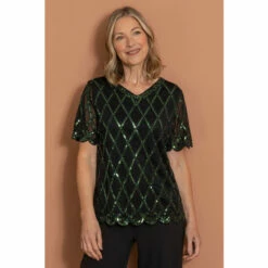 Cheapest β Anna Rose Embellished Short Sleeve Mesh Top For Female π